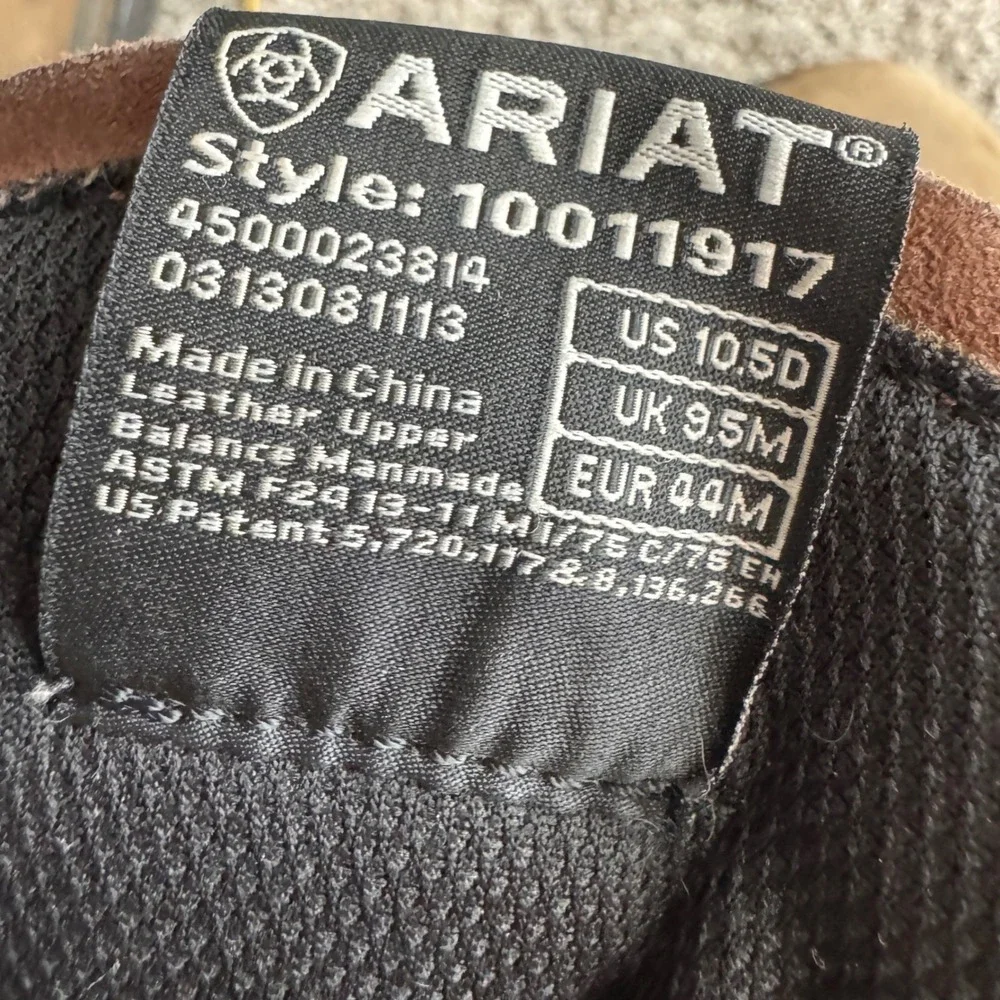 Ariat Steel Toe Work Boots Lace Up Brown Leather Square Toe‎ Mens 10.5 Safety
